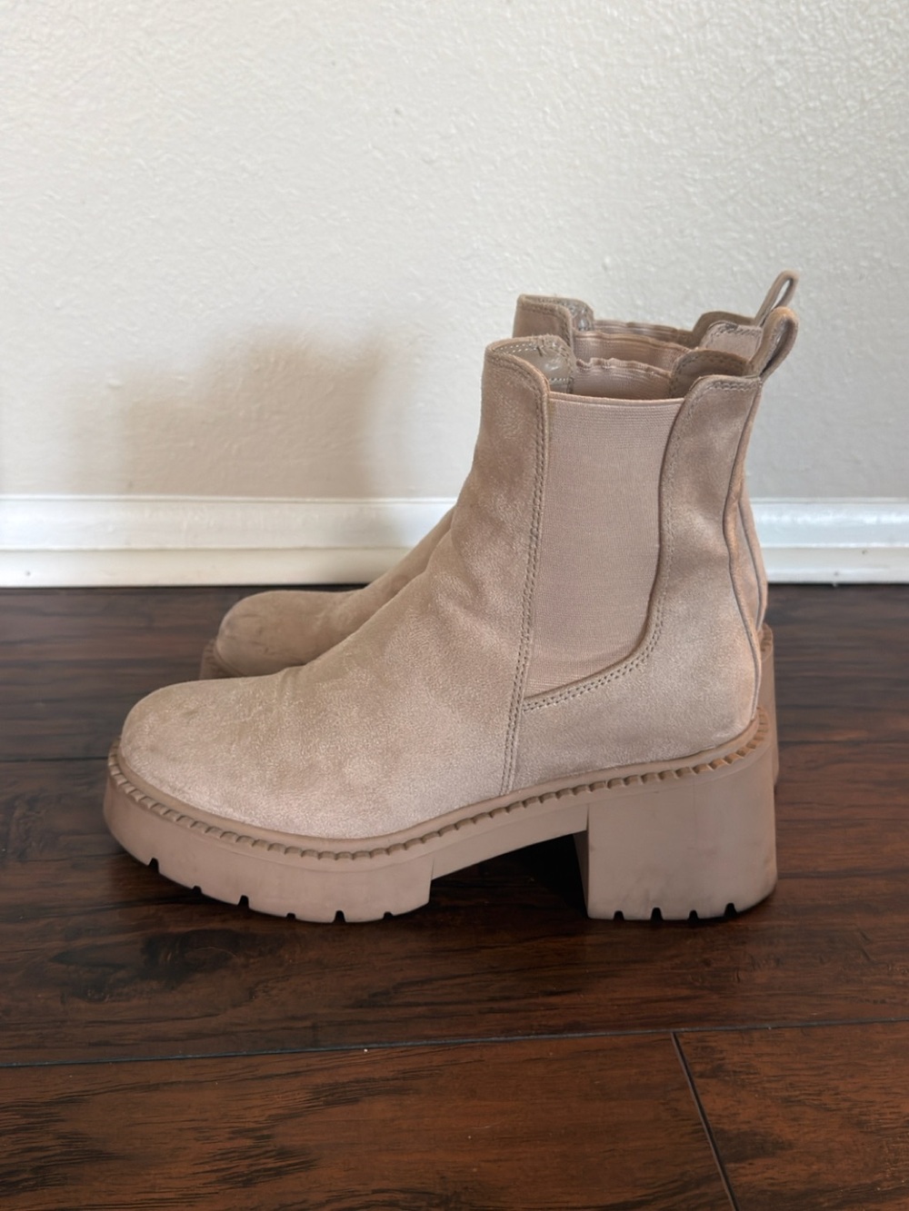 Madden Girl Taupe Suede Chunky Chelsea Ankle Boots